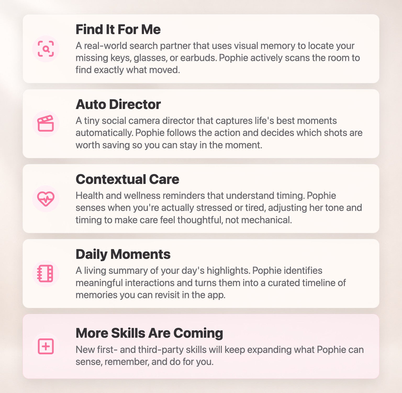 Pophie skills overview